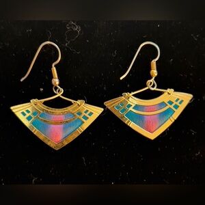 Vintage 1989 McKanna Iridescent Art Deco Dangle Earrings"